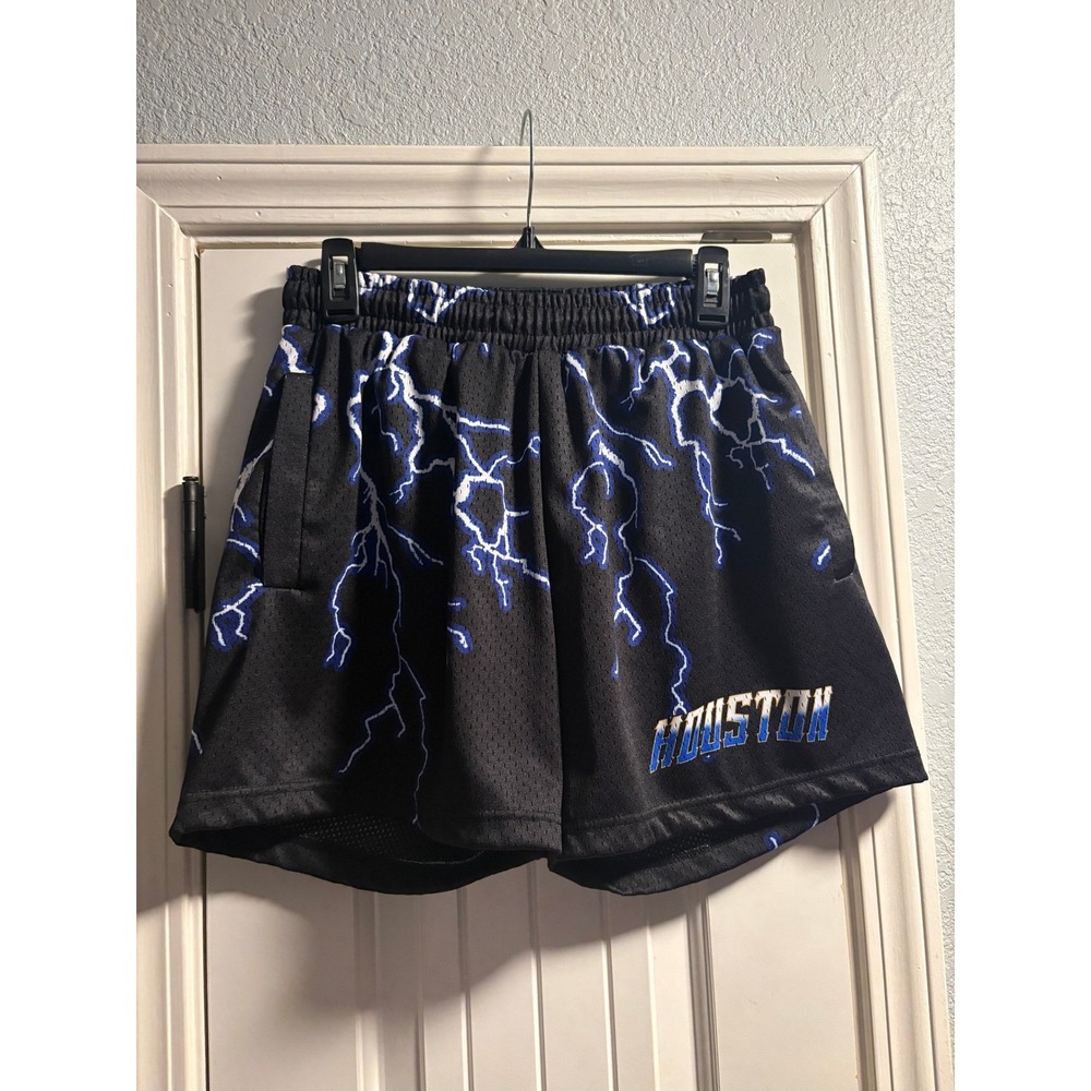 Tilt Houston Mesh Shorts Mens Medium Black Blue Lightning Bolt Excellent Graphic